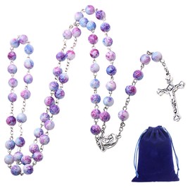 CVFRTT 1 Ocean Bead Necklace and 1 Velvet Bag, Beaded Necklace, Creative Necklace, Cross Pendant Necklace