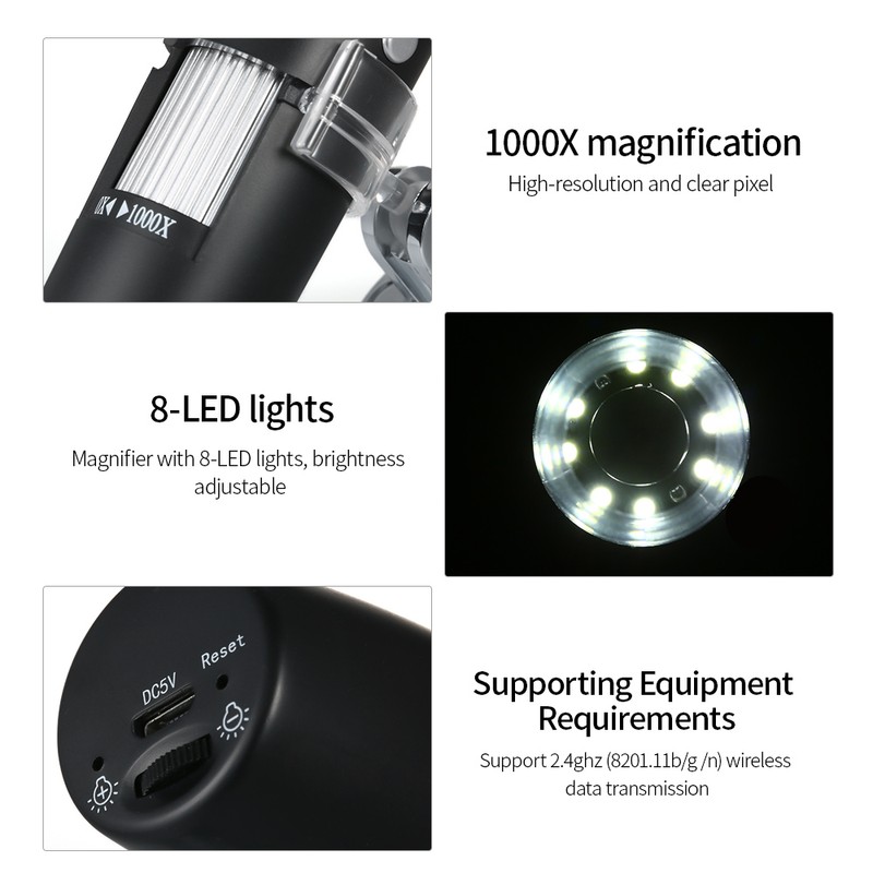 1000X Magnification USB Digital Microscope with Stand Magnifier with 8-LED