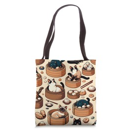 Chinese Dumplings Cats Pattern Dim Sum Cat Tote Bag