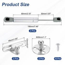 sourcing map 2Pcs Lid Support Hinges, 6 Inch 80N Gas Struts Soft Close Folding Lid Stay Hinges Lift Support Slow Lowering Pneumatic Lid Buffer for Cabinet Closet Wardrobe, Silver