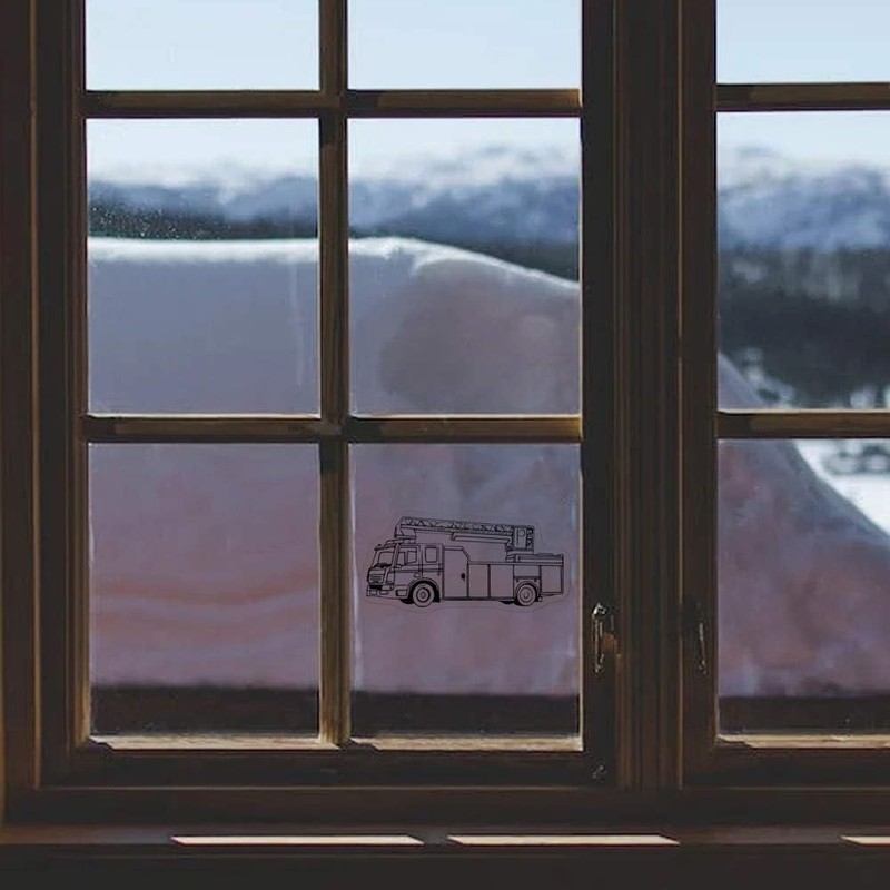 Small 100mm 'Fire Truck' Clear Static Window Cling Sticker/Decal (Black)