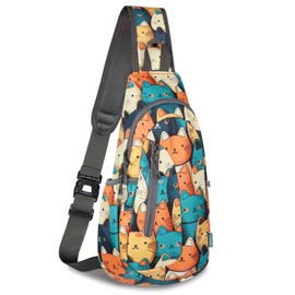 TITECOUGO Lightweight Chest Bag Small Shoulder Bag Lightweight Crossbody Backpack for Men Women and Children Shoulder Bag for Sports and Outdoor Use, Mix-yellow blue cat