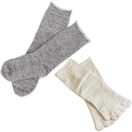 hiorie Layering Socks for Cold Protection, Made in Japan, Inner Silk / Outer Cotton Socks, Size M/L, 2-Pair Set, Five-Toe + Cover Socks, Silk, heather gray, M