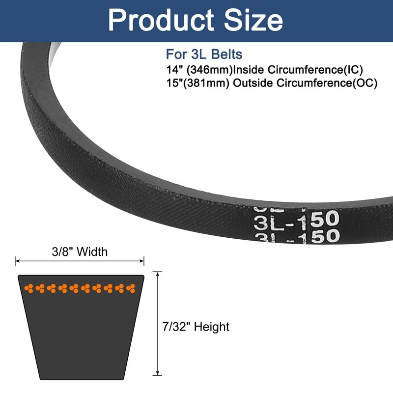 sourcing map 3L150 Classic Wrapped Rubber V-Belt, 15"(381mm) Outside Circumference,