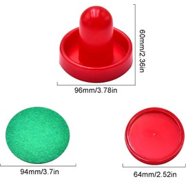 Air Hockey Pushers, 2 Pcs 96mm Air Hockey Table Felt Pusher with 4Pcs Red Pucks for Replacement Pucks Table Mallet Goalies for Game Table