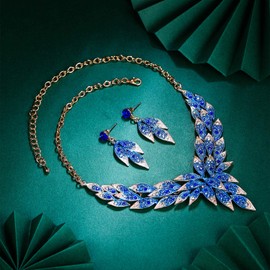 EVER FAITH Women's Jewellery Set Crystal Wedding Bridal Party Flowers Leaf Teardrop V-shaped Necklace Earrings Set, Crystal