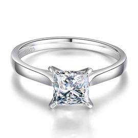 BONLAVIE Simple Rings for Women Girls Solid 925 Sterling Silver Solitaire Ring Princess Cut Cubic Zirconia CZ Thin Band for Mother's Day Size, stone, Cubic Zirconia