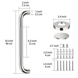 16 Inch Anti Slip Shower Grab Bar Handle, ZUEXT Chrome Finish Stainless Steel Bathroom Grab Bar, Knurled Bathroom Balance Bar,Safety Hand Rail Support,Handicap Elderly Injury Senior Assist Bath Handle