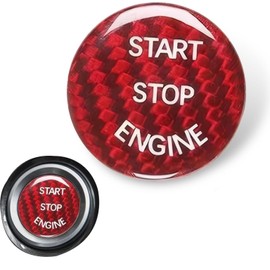 Ferianl Car Push Start Button Cover, Carbon Fiber Engine Start Button Covers, 25mm-26mm Ignition Buttons Sticker, Auto Interior Decorations Accessories, Universal for Sedan, SUV (Red)