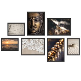 WCB Premium Poster Set - "Meditation Yoga" 7 with 14 Motifs (Printed on Both Sides) - Medium 4 x DIN A4 + 3 x A5 Picture Set without Frame for Wall Decoration