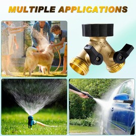 Dalmbox Garden Hose Splitter 2 Way, Y Connector Brass Garden Hose Adapter, Water Hose Splitter, Double Shut Off Valve, Includes 3 Rubber Washers & Teflon Tape(1 pack) | Dalmbox