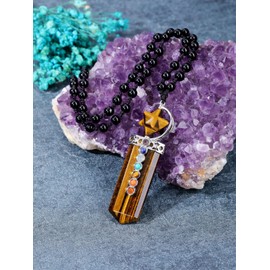 Jovivi 6mm Tiger Eye Beaded Chakra Necklace for Women Men Natural Healing Stone Meditation Mala Beads Merkaba Crystal Pendant Necklace Reiki Energy Yoga Jewelry