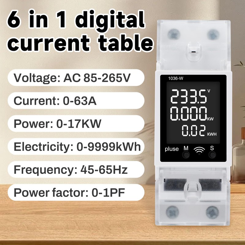DEWIN Electricity Meter, DIN Rail, WiFi Smart Electricity Meter, LCD
