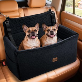 Dog Car Seat for Large Medium Dogs up to 60 lbs – Elevated Dog Booster Seat for Cars with Extra-Safe 14in High Front, Memory Foam Cushion, Washable Cover, Backseat Pet Car Bed (Black)