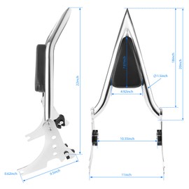 Detachable Sissy Bar Passenger Rear Backrest For Harley Sportster XL883 XL1200 2004-2022, for Sportster 883, Sportster 1200, Seventy Two, Forty Eight, Iron 883, Iron 1200 (Chrome)
