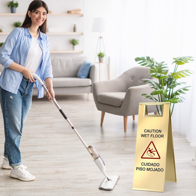 Kigley 2 Pcs Wet Floor Sign, 24 Inch Stainless Steel