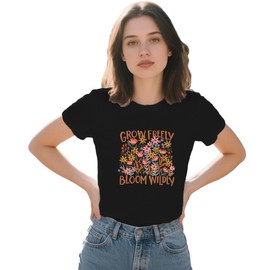 Rwabing Inspiration Shirts for Women Grow Freely Floral Motivational T-Shirt Positive Tee Tops Black