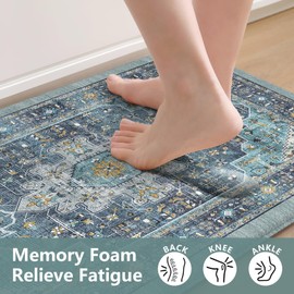 LEEVAN Kitchen Mats for Floor Non-Slip, Blue Cushioned Anti Fatigue Mat 2 Piece, Memory Foam Kitchen Mat Waterproof, Ergonomic Standing Mat for Bar, Office,Desk, Laundry