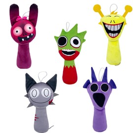 Splanky Plush Doll, Set of 5, Sprunki Doll, Character, Singing Monster, Flirage, Moe Goods, Cute Room Decoration, Kids, Adults, Birthday, Christmas Gift (Set E)