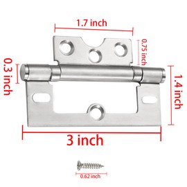 AUXBC 3 Inch Non-Mortise Hinges Iron Door Hinges Silver Heavy Duty Smooth Interior Door Hinge for Barn Doors, Cabinet Door, Garage Door, Front Door, French Door, Shower Door, 6pcs