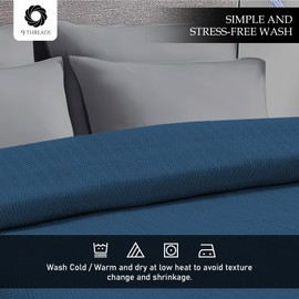 9Threads Luxury Cotton Blankets for King Bed - Blanket for Ultimate Comfort and Warmth, Herringbone Cozy Lightweight,Soft and Breathable Design Ideal for Cuddling for All Seasons Blue