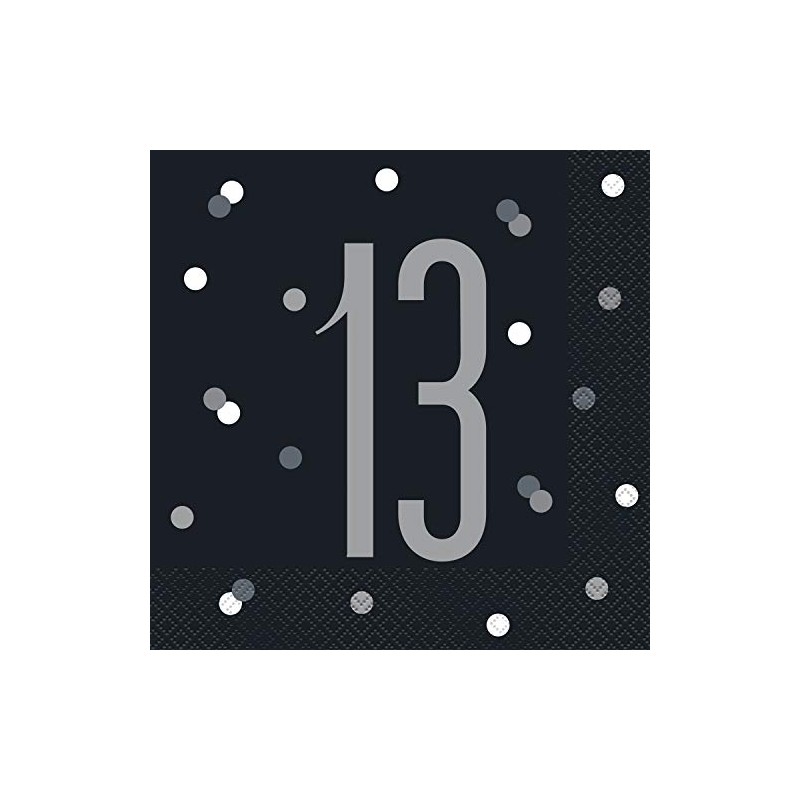 Elegant 13th Birthday Black Glitz Luncheon Napkins (16cm) - Bold
