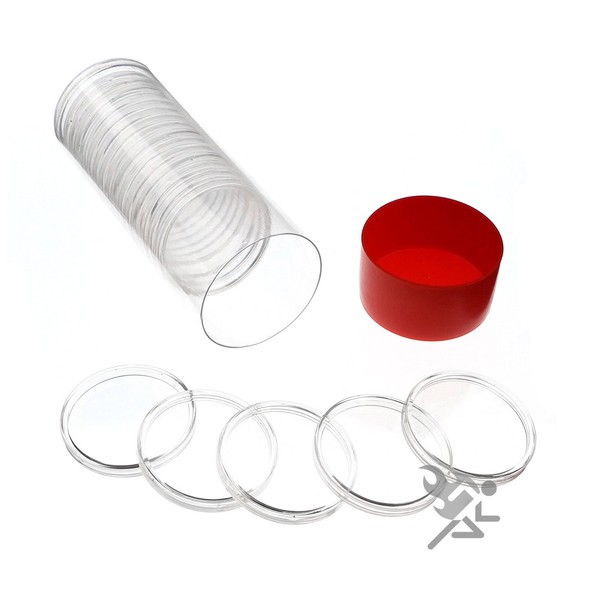 Capsule Tube & 20 Air-Tite H39 Direct Fit Coin Capsules for 1oz Silver Rounds (Red Lid) by OnFireGuy