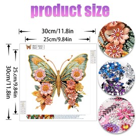 JATOK 5D Special Shape Diamond Painting Art, Diamond Painting Kits for Adults Beginners, Crystal Rhinestones for Home Wall Decoration Gift, Butterfly and Flower, 12×12in