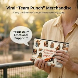 Punch The Monkey Makeup Bag for Women, Viral Macaque Cosmetic Pouch, Team Punch Merch Travel Organizer, Emotional Support Animal Lover Gifts for Best 