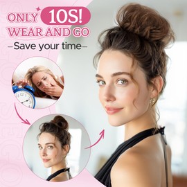 SEGO Human Hair Messy Bun Scrunchie Updo Real Bun Hair Piece Donuts Updo Chignon for Women Ponytail Hair Extension VOLUMINOUS Curly Wavy- #1B Natural Black