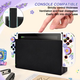 DLseego Grip Case Controller for Switch Console 2017, Floral Anti-Slip Shock-Absorption Protective Soft PC Case with 2 PCS Comfortable Thumb Grips Caps for Joycon Controllers - White