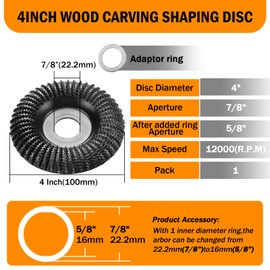 Wood Carving Disc 4 Inch,Wood Stump Grinder,Angle Grinding Wheel with 7/8”Arbor for Wood Carving, Shaping, Working,Tree Stump Remover