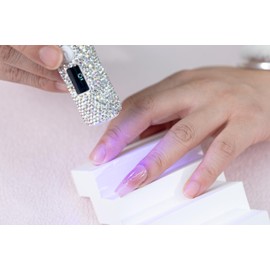 Handheld UV Light with Sparkly Rehinestones Surface , 3W Portable LED Nail Lamp, Wireless Rechargeable USB Nail Dryer with Silicone Stamper, LED Display Screen for Fast Curing Home DIY Manicure white
