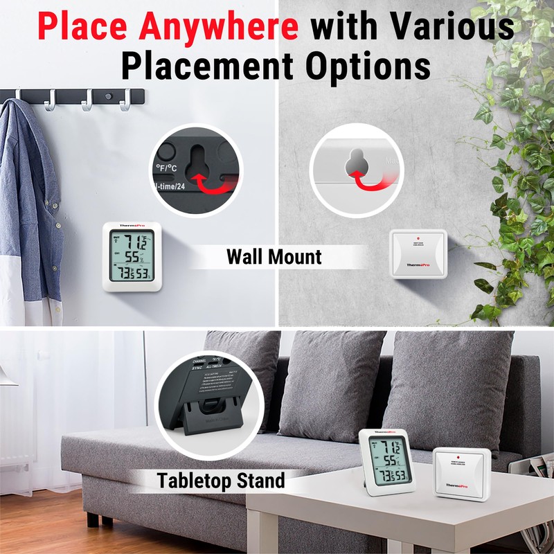 ThermoPro TP60-3 Digital Hygrometer Indoor Outdoor Thermometer Wireless Temperature and