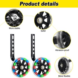 HIULLEN Stabilisers with Luminous Bicycle Stabilisers for Children, Quiet Wheels for Children's Bikes, Universal Auxiliary Wheels, Training Wheels for 12, 14, 16, 18, 20 Inch Children Single Speed