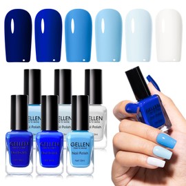 GELLEN Blue Nail Polish, Bright Navy Royal Baby Ocean Cobalt Blue White 6 Colors Set, insta Air Dry Natural Traditional Regular Nail Polish for Acrylic Natural Nails Salon Home, Non UV Gel, Hema Free
