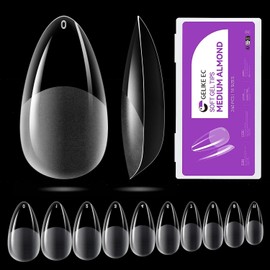 Gelike ec Medium Almond Nail Tips - Full Cover Soft Gel Tips Medium Almond Nail Tips Pre-Polished False Nail Tips Made of PMMA Resin for Women Salon 240 Pieces 10 Sizes
