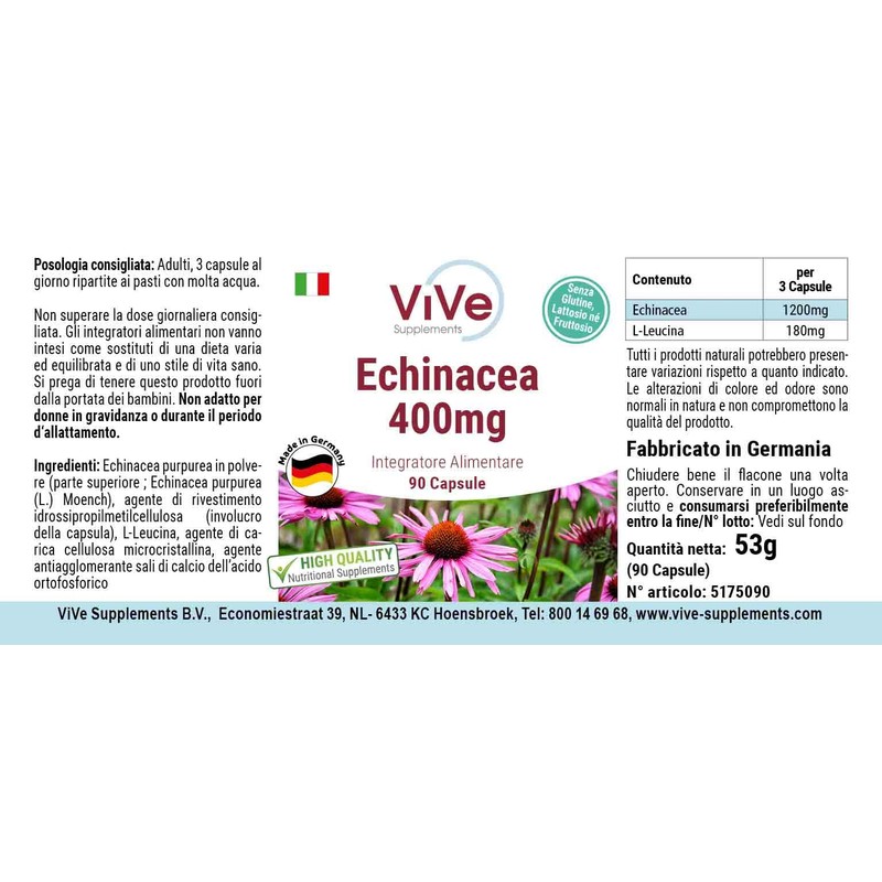 Echinacea 400 mg – 90 Capsules – High Dose and
