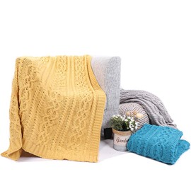 Battilo Knitted Chenille Throw Blanket for Sofa and Couch, Lightweight, Soft & Cozy Knit Throws - Mustard, 50"x60"