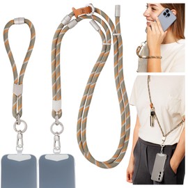 Pulpo 2 in 1 Anti Theft Phone Lanyard and Wrist Strap for iPhone and Android, Adjustable Cell Phone Leash and Universal Tether, Hands Free Strap for Travel Running and Everyday Use, Green & Orange
