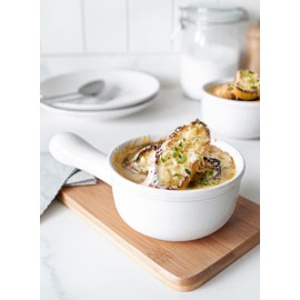 LE TAUCI Soup Bowls with Handle, 15 Oz Ceramic French Onion Soup Bowls, Large Soup Crocks Oven Safe for Stew, Onion, Soup, Chilli, Set of 4, White