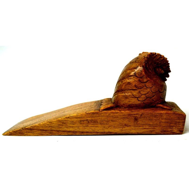 HAND CARVED WOODEN DOOR STOPPER WEDGE HOME DECOR (OWL)