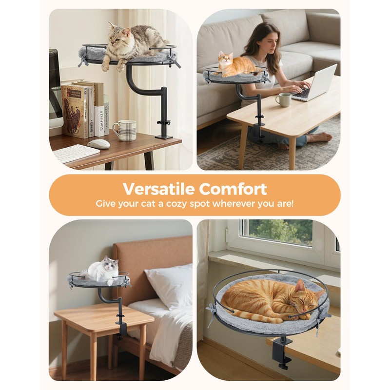 Cat Desk Bed, 360°Rotation & Height Adjustable Cat Bed for