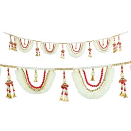 Artificial Flower Door Toran Garlands Hanging Mogra Flowers with Moti Beads Door Hanging Bandanwar for Home Festival Door Entrance for Indian Traditional Festival Decoration(Size:-50")(Multicolour)