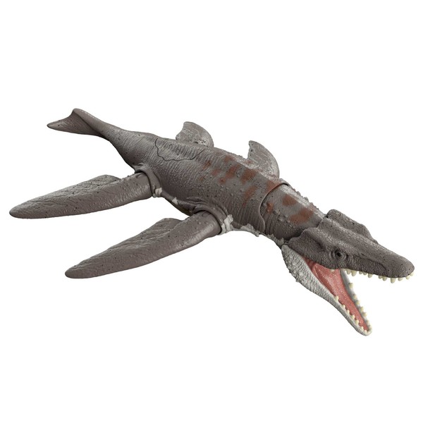 Jurassic World Dominion Roar Strikers Liopluerodon Aquatic Dinosaur Action Figure with Attack Motion and Sound, Toy Gift with Physical and Digital Play