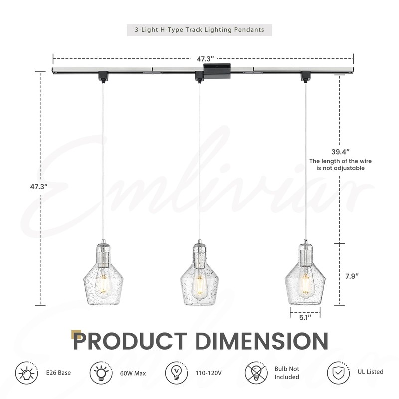 Emliviar H-Type Track Pendant Lighting in Brushed Nickel Finish, 3