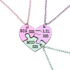 Big Middle Little Sister Necklaces for 3 Sisters Birthday Gifts from Sister Matching Necklace for Women Triplet Sisters Heart Puzzle Necklace for Women Big Sis Mid Sis Lil Sis Gifts for Women