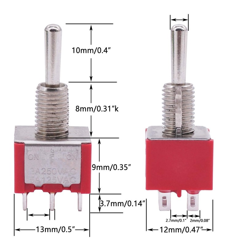 Twidec/6Pcs Mini Momentary Toggle Switch DPDT 3 Position 6 Pins