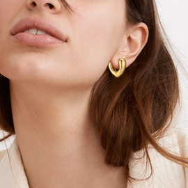 LANGLY Gold Hoops Earrings for Women, 14K Gold Plated Sterling Silver Post Heart Chunky Hoop Earrings Hypoallergenic Lighweight Thick Trendy Jewellery Gifts