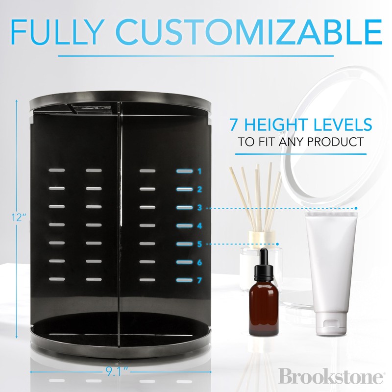 Brookstone 360° Spin Cosmetic Display Case for Vanity, Store Brushes,